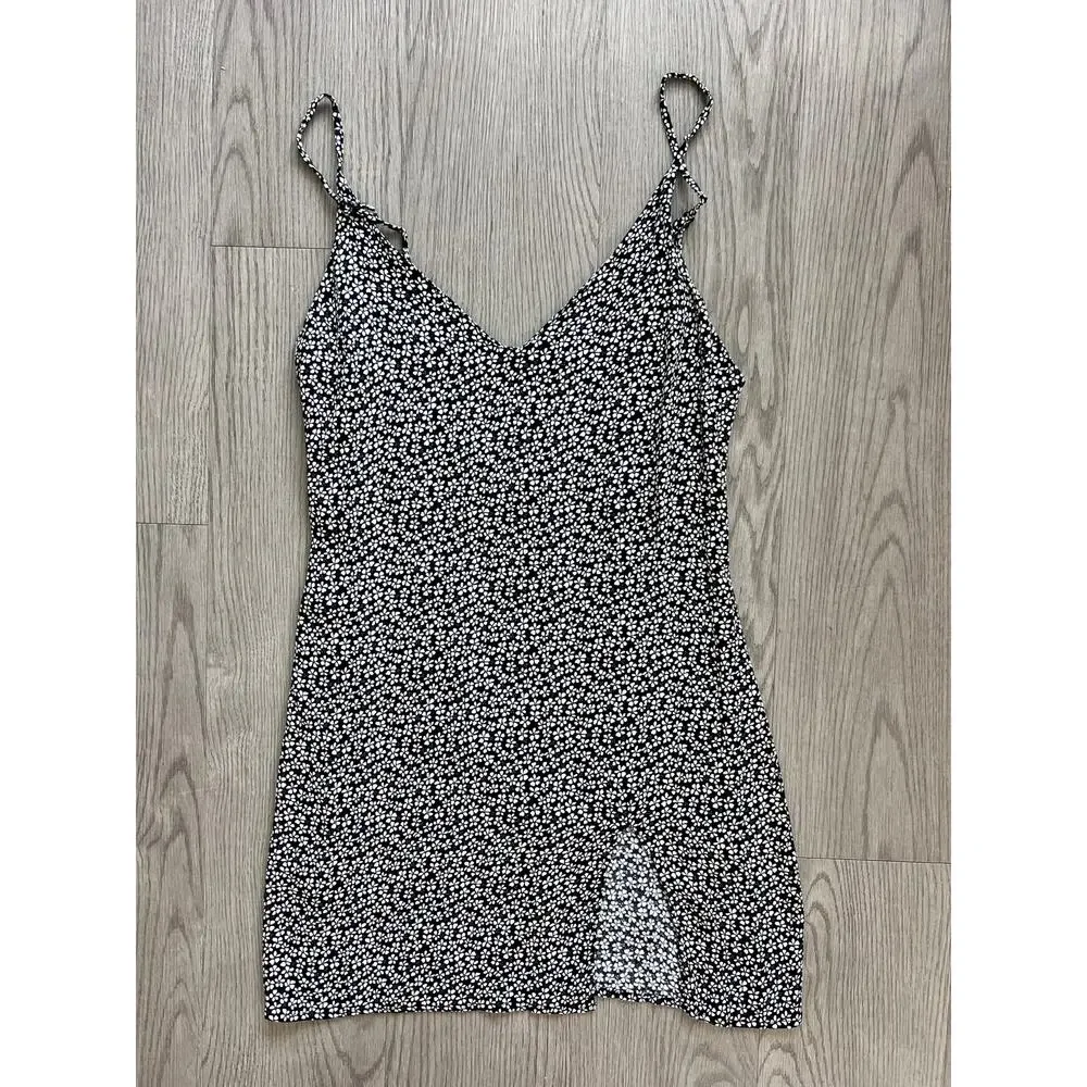 REFORMATION Marlowe Ditsy Floral Print Black & White Mini Dress Slip Dress - Picture 3 of 8